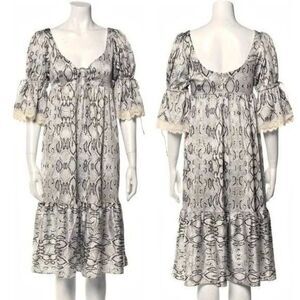 NWT Selkie Tent Dress Snakeskin Print Floral Crochet Puff Cottagecore Small